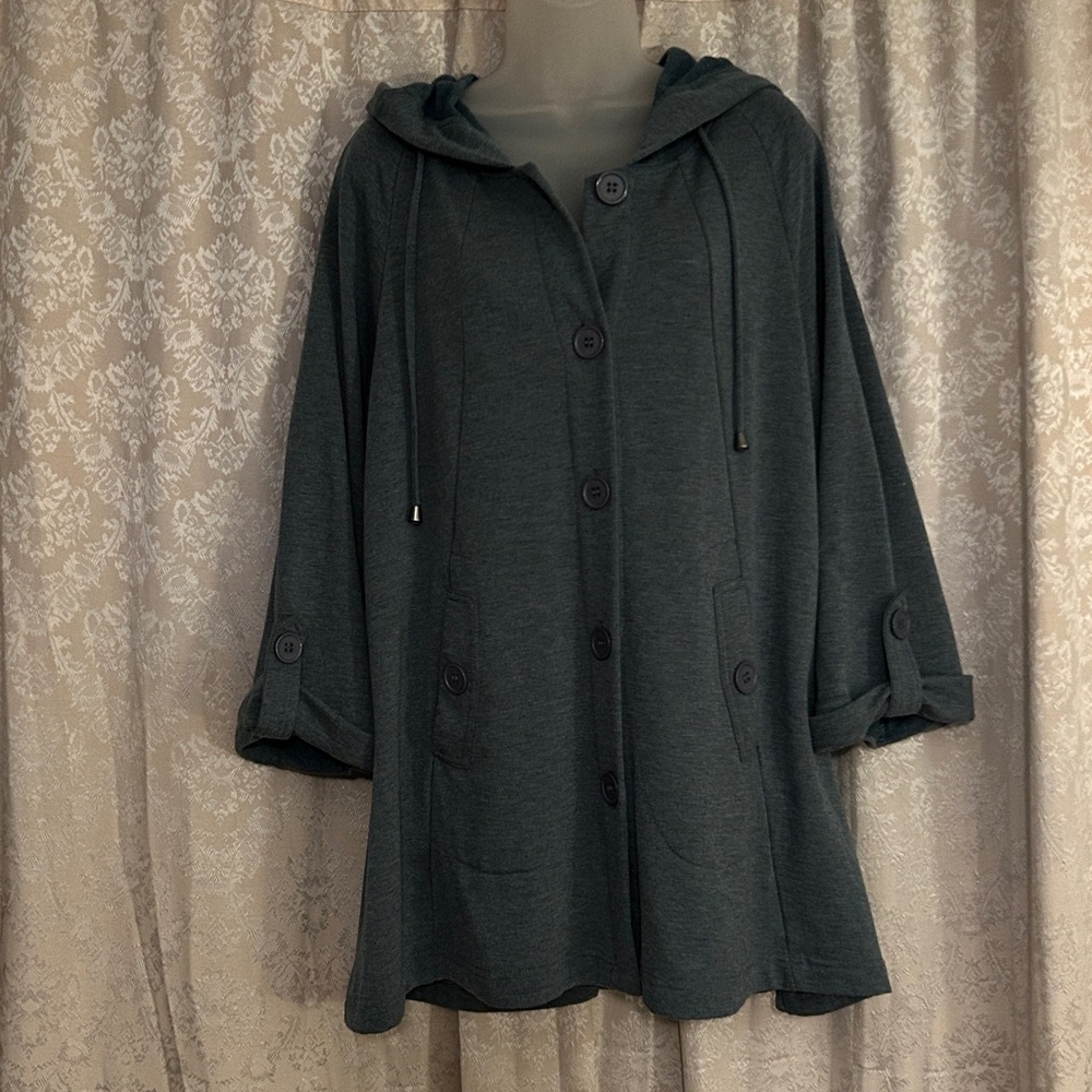 CHRISTIAN SIRIANO NEW YORK  sage/gray Hooded Button-Up Coatigan